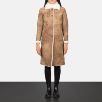 Mantel Trench Wanita Warna Cokelat Muda Berbahan Shearling Dengan Kerah Bulu, Kancing Depan, Panjang Selutut, Pakaian Luar Kasual Musim Dingin