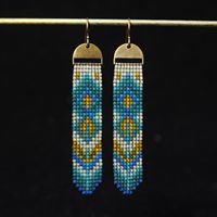 À la mode à la main bohème polychromatique carré verre perles de rocaille balancent losange frangé goutte boucles d'oreilles gland femmes boucles d'oreilles