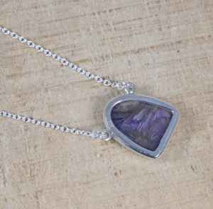 925ฮิปปี้สไตล์โบฮีเมียนสเตอร์ลิงเงินแท้เครื่องประดับเพชรพลอยชาโรไลท์แบบเหลี่ยมเพชรพลอยสีม่วงธรรมชาติสีทึบการตั้งค่าเครื่องประดับที่มีเสน่ห์ - Product Image 4