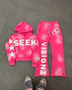 Ensemble survêtement homme vintage délavé à l'acide, broderie personnalisée effet vieilli, 100% coton respirant, pantalon de survêtement et sweat-shirt - Product Image 1