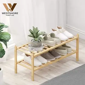 Fabricantes Custom Empilhável 4Tier Shoe Shelf Organizador De Armazenamento Empilhável De Bambu Moderno Sapateira Dobrável Para Entrada