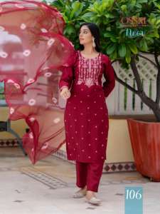 Nouvelle tenue Kurti et pantalon en soie romaine pure viscose et broderie lourde avec un ensemble de dupatta en chinon imprimé numériquement - Product Image 3