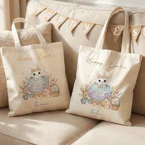 Personalized Fashionable Happy <b>Easter</b> Egg Bunny Reusable Canvas <b>Bag</b> Daily Use <b>Easter</b> <b>Gift</b> for Kids and Women with Name - Product Image 2
