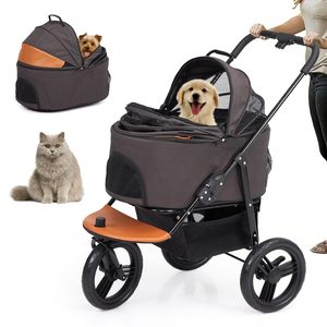 Poussette pour animaux de compagnie TH-PSP-391, pliage facile spécial, roues sans fermeture éclair, entrée pour chats et chiens, assemblage requis, voyage en voiture, tissu durable - Product Image 3