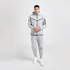 Men <b>light</b> silver grey tracksuit two piece set zip <b>up</b> hoodie and jogger pants athletic sportswear workout training outfit - Product Image 1