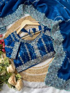 Designer Fantaisie Tendance Tenue Vente Chaude Meilleur Zimmy Choo Soie Avec Broderie Séquence Travail Saris Et Chemisier - Product Image 6