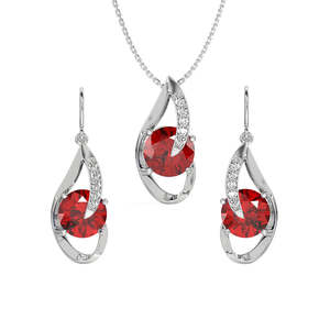 Juego de Collar y Pendientes CLARA de Plata de Ley 925 con Ojo Rojo Sangre para Bodas - Product Image 1