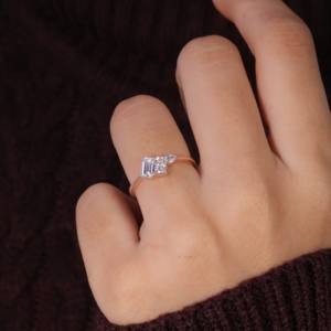 IGI Certified 14K & 18K Solid Gold Engagement Ring for Women Unique Baguette & Pear Cut Diamond Includes Ring <b>Bag</b> - Product Image 5