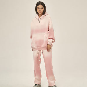 Vente en gros Premium 100% coton Survêtements d'hiver en molleton délavés à l'acide pour femmes Logo personnalisé Ensembles solides décontractés lourds pour femmes - Product Image 2