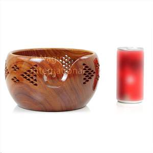 Bols de rangement en fil fabriqué en palissandre avec grilles décoratives sculptées à la main-Fournitures d'accessoires pour tricot et crochet (moyen) - Product Image 3