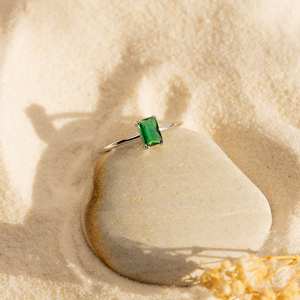 แหวนโซลิแทร์มรกตสีเงิน925แหวนเพชรมรกตแนววินเทจประดับเพชรของขวัญสำหรับเธอ - Product Image 2