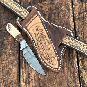 Cuchillo de caza de hoja fija de acero de Damasco hecho a mano al por mayor con logotipo personalizado, proveedor de fábrica OEM de marca privada para exteriores - Product Image 1