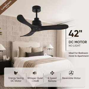 42 Inch Modern Black <b>Ceiling</b> <b>Fan</b> Without Light, Solid Wood Blades, Quiet DC Motor with <b>Remote</b> <b>Control</b>, for Bedroom Living Room - Product Image 1