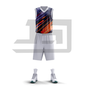 Ensemble de maillot et short de basketball personnalisé réversible, sublimé, respirant, tissu à séchage rapide, 100% polyester, ajustable, pour le sport - Product Image 4