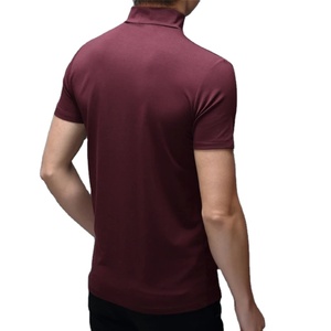 Nouvelle tendance été hommes demi col haut coton mercerisé à manches courtes corps mince T-Shirt hommes couleur unie Modale col haut - Product Image 2