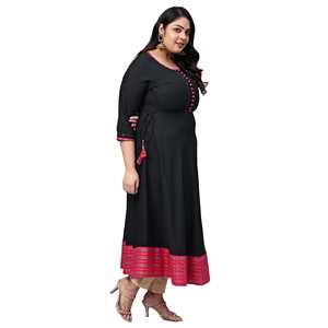 Kurta évasé en rayonne et soie cousu, imprimé, ethnique indien, Salwar Kameez noir, tailles XXL-8XL - Product Image 4