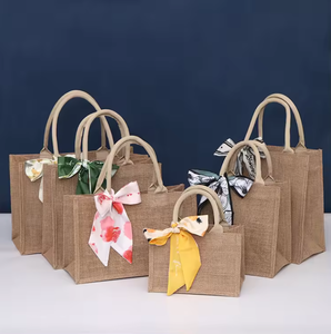 Grand sac en jute écologique imprimé personnalisé Sac de plage fourre-tout en toile de jute naturelle avec logo fabriqué à partir de produits textiles en cuir - Product Image 4