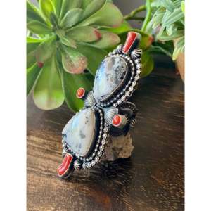 White Buffalo Turquoise Coral Sterling <b>Silver</b> Statement <b>Ring</b> Size 9.75 for <b>Men</b> - Product Image 5