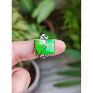 Handmade 925 Sterling Silver <b>Ring</b> with Green Copper <b>Turquoise</b> Gemstone Licensed Private Brand Cushion Style <b>Ring</b> - Product Image 5