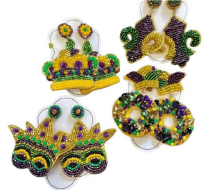Venta al por mayor Mardi Gras hecho a mano con cuentas bordadas pendientes en forma de bota accesorios para celebraciones de Festivales pendientes en 2024 - Product Image 3