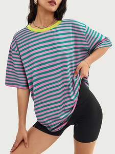 Best Seller Summer Sporty Loose <b>T</b>-<b>Shirt</b> High Grade 100% Anti-Wrinkle Cotton Jersey 3D Design Breathable for <b>Women</b> <b>Black</b> Color - Product Image 3