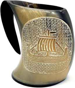Mug en corne naturelle de qualité supérieure, style Viking, pour café, hydromel, fêtes médiévales et bar à domicile, objet décoratif - Product Image 3
