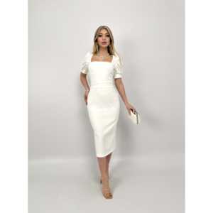 เดรสผ้าซาตินยาวปานกลาง รุ่น 4027 ตกแต่งแขนเสื้อแบบแตงโม ประดับมุก ทรงเข้ารูป เอวธรรมชาติ - Product Image 1