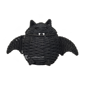 Cesto de Almacenamiento de Cocina Tejido Ecológico para Halloween, con Tapa y Diseño de Murciélago, de Fibra Natural, para Decoración Festiva y Recolección de Dulces - Product Image 1