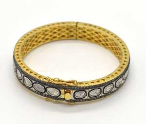 Bijoux de mariage tendance pour femmes en argent sterling 925 plaqué or, diamant rose naturel non taillé, polki, fait à la main, certifié IGI - Product Image 1