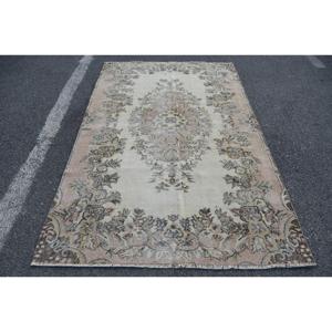 Turkish Rug, Area 4.9x8 ft Vintage Rug, <b>Brown</b> Floral <b>Wool</b> Rug - Product Image 1