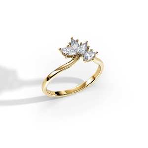 Bague fine unique en diamant de poire et de marquise à conception de fleurs avec bague en diamant de laboratoire de luxe en or jaune 18 carats cadeau pour les amoureux - Product Image 2