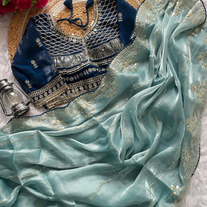 Boutique indienne Derniers vêtements ethniques fantaisie exclusifs Saree en soie douce de qualité supérieure SÉQUENCES DE BRODERIE ET SARI WORK Saree Pour femmes - Product Image 1