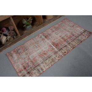 พรมขนสัตว์ตุรกีสีเบจสีแดงขนาด2.3x5.1ฟุตวินเทจทำด้วยมือพื้นที่ขนาดใหญ่สี่เหลี่ยมผืนผ้าเย็บปะติดปะต่อกันลวดลายนามธรรมสำหรับวัยรุ่นยางด้านหลัง - Product Image 5