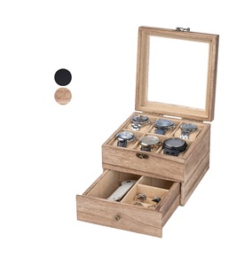 Boîte à montres et bijoux pour cadeau d'anniversaire pour homme et femme, vitrine en bois avec doublure en lin, bois à 6 fentes - Product Image 1