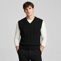 Gilet tricoté pour homme, col en V, sans manches, maille torsadée, style décontracté vintage preppy, pull chaud d'hiver