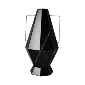 Vase à fleurs moderne en métal noir à facettes Design élégant en fer pour la maison, le bureau et les événements de mariage Poignées Pièce d'accent côtière - Product Image 1
