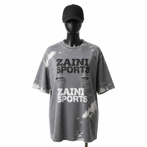 Camiseta Oversize para Mujer, 240 GSM, Algodón Jersey, Lavado Ácido, Gris, Corte Holgado, Estampado con Logo, Camiseta de Algodón para Mujer - Product Image 1