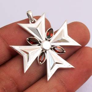 925 argent sterling maltais croix grenat pierres précieuses fait à la main designer pendentif à breloque bijoux - Product Image 2