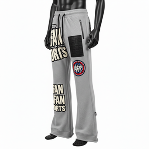 Pantalones Jogger Premium para Hombre en Felpa de Poliéster de 300 GSM en Gris con Apliques y Lavado a la Piedra - Product Image 5