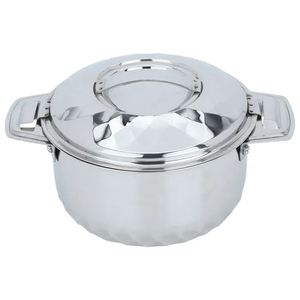 Cazuela martillada de acero inoxidable, tazón calentador de alimentos plateado con tapa y asas para servir comida elegante - Product Image 3