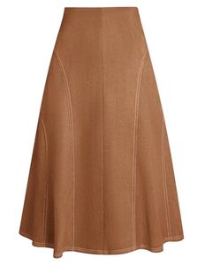 Jupe midi trapèze en polyester pour femme, taille haute, couleur unie, confortable, style formel d'hiver, perlée, infroissable, De Maison Marron - Product Image 1