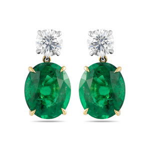 14K ต่างหูทรงหยดน้ำสีทองมรกตสีเขียวทรงรีตัดเป็นรูปไข่พร้อมจี้ทรงกลมโทนสีเขียวสำหรับงานแต่งงาน - Product Image 3