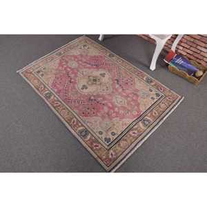 Alfombra Turca Vintage de Lana Rosa, 3.2x4.9 pies (98x148 cm) - Product Image 2