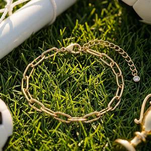 Jeulia Geometric Gold Paperclip <b>Bangle</b> <b>Bracelet</b> with Bezel Drop - Product Image 5