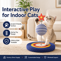 Tapis à gratter pour chat en sisal, rond, tissé, avec jouet interactif à bille à ressort