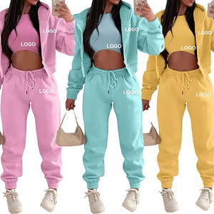 ชุดจ็อกเกอร์ 3 ชิ้น ผ้าฟลีซสำหรับผู้หญิง ชุดลำลองแฟชั่นสำหรับผู้หญิง ระบายอากาศได้ดี ชุดวอร์มลำลอง - Product Image 1