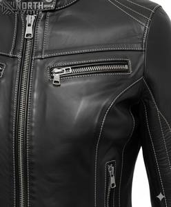 Chaqueta de cuero para mujer de talla adulta a la moda nueva llegada chaquetas informales de invierno cálidas con cremallera OEM personalizadas - Product Image 5