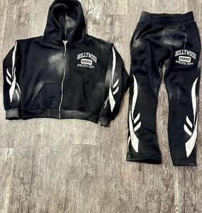 Personalizado de alta calidad pantalones de chándal acampanados Sun Faded Hoodie Set desgastado bordado Vintage chándal ecológico - Product Image 6