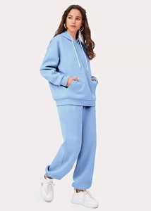 Ensemble de survêtement deux pièces de sport polaire d'hiver pour femmes pantalon de jogging décontracté motif solide adapté à la maternité en gros - Product Image 5