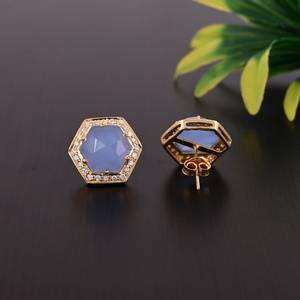 Calcédoine bleue naturelle à facettes forme hexagonale boucles d'oreilles en pierres précieuses 925 bijoux en argent Sterling boucles d'oreilles femmes prix de gros - Product Image 6